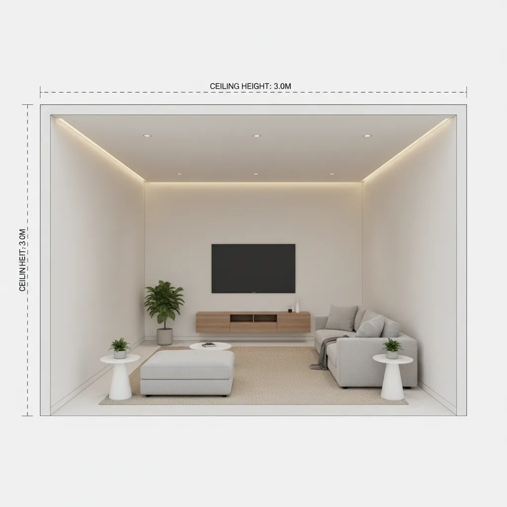 Simple diagram showing wall perimeter and ceiling height used to calculate paint area