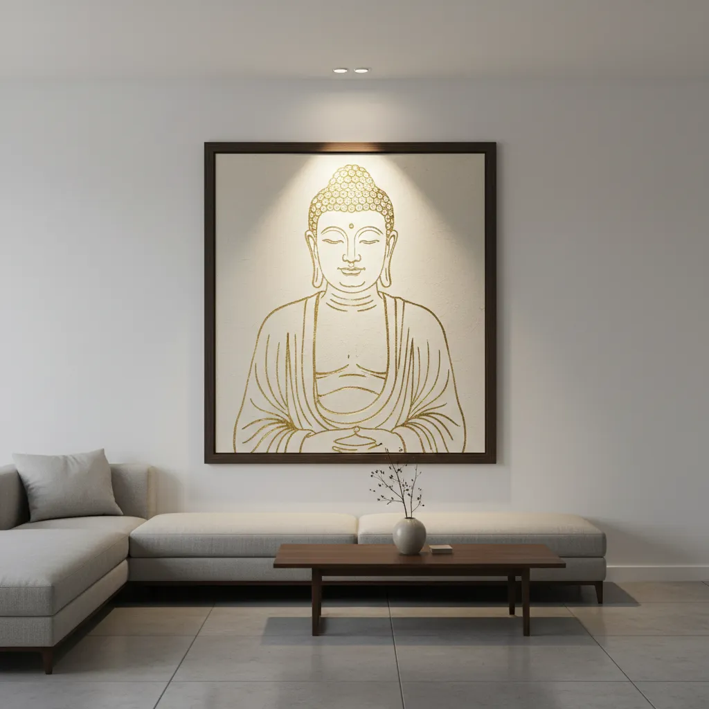 Diagram style visualization showing optimal lighting distance from wall art