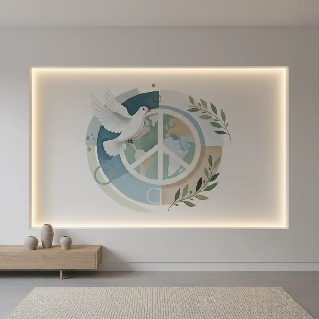 Indirect lighting illuminating a calm wall mural in a modern interior