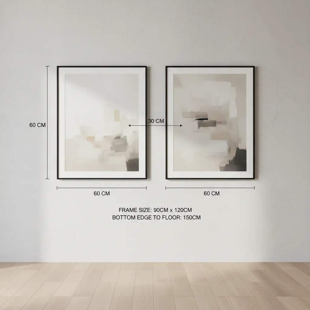 Diagram showing recommended spacing between two large picture frames