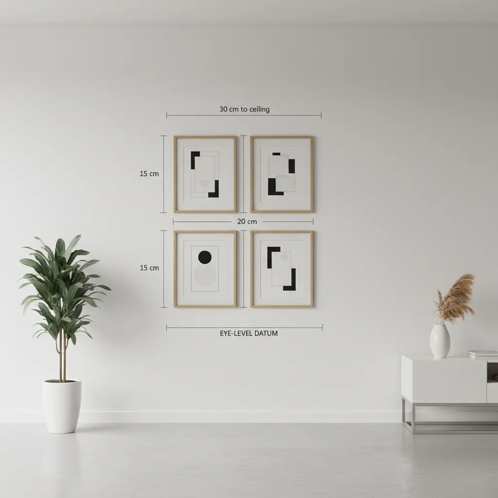 Diagram showing recommended spacing between vertical wall decor pieces