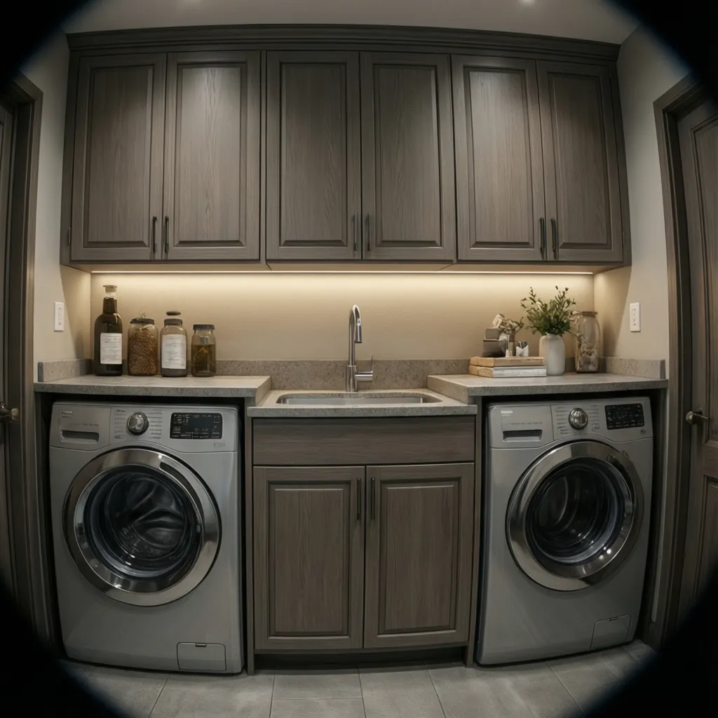 Wall cabinet system above washer and dryer for laundry storage