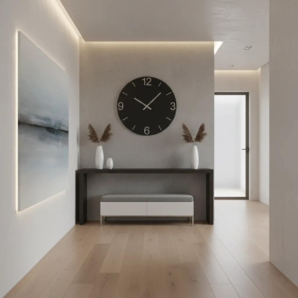 Example showing correct wall clock height above console table