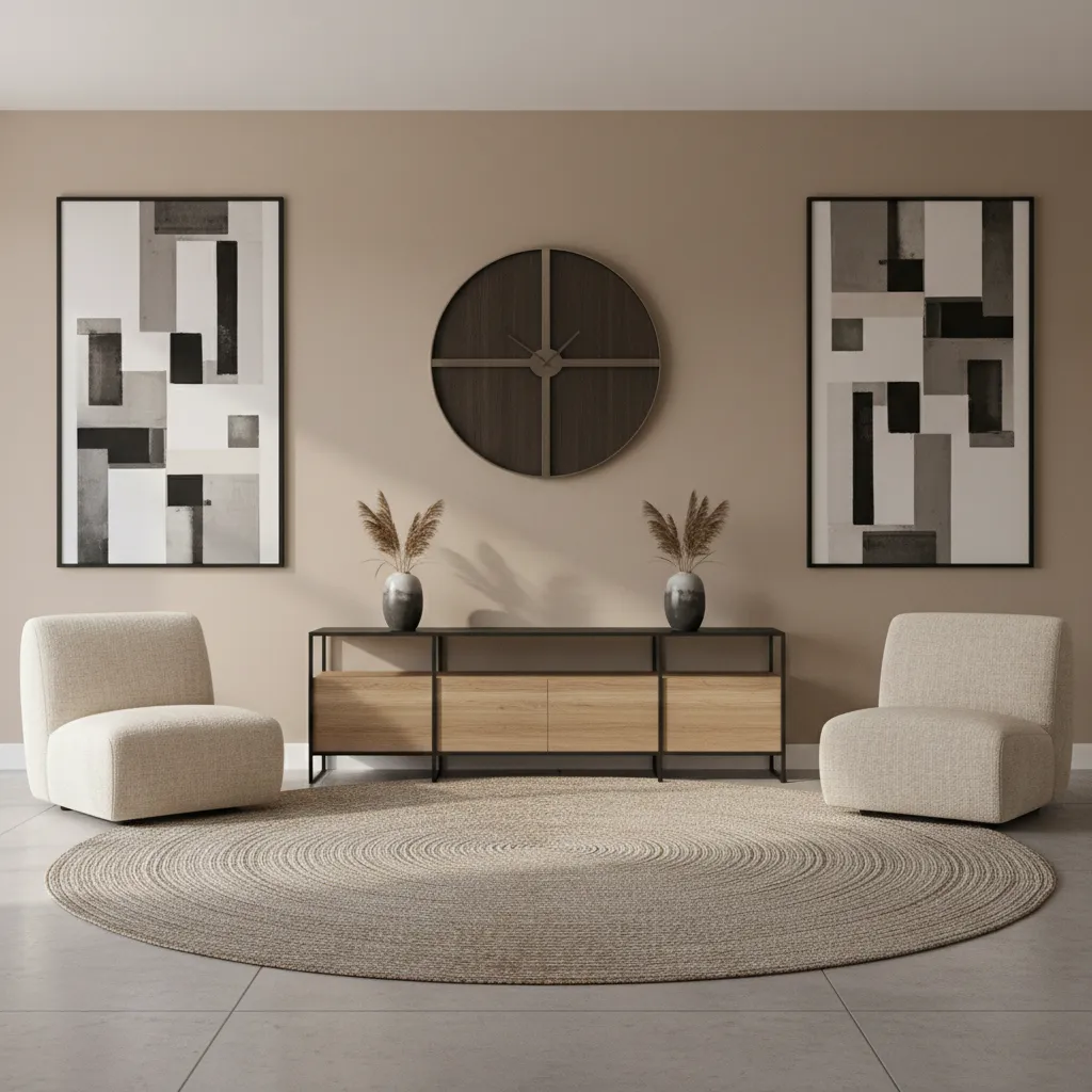 Interior wall showing correct centered wall clock placement above furniture
