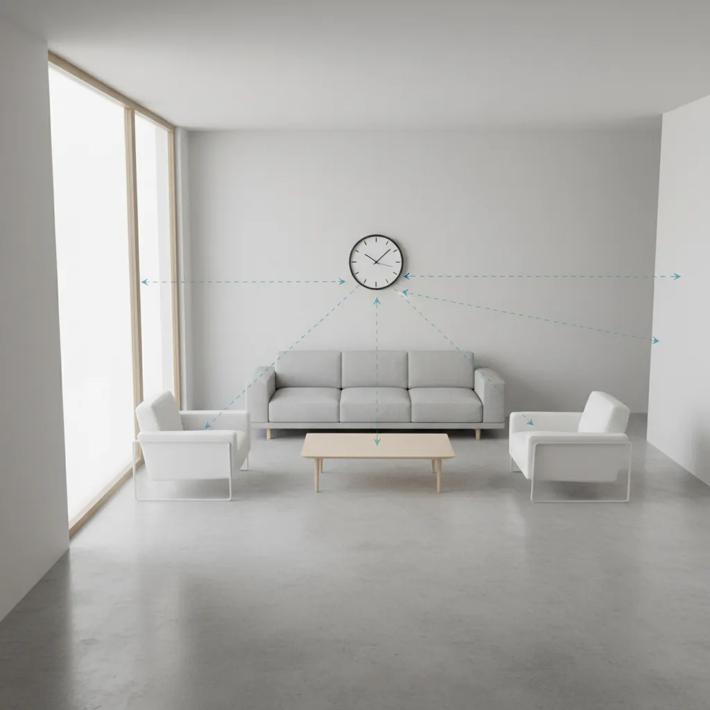 Interior diagram showing viewing angles and correct clock placement on wall