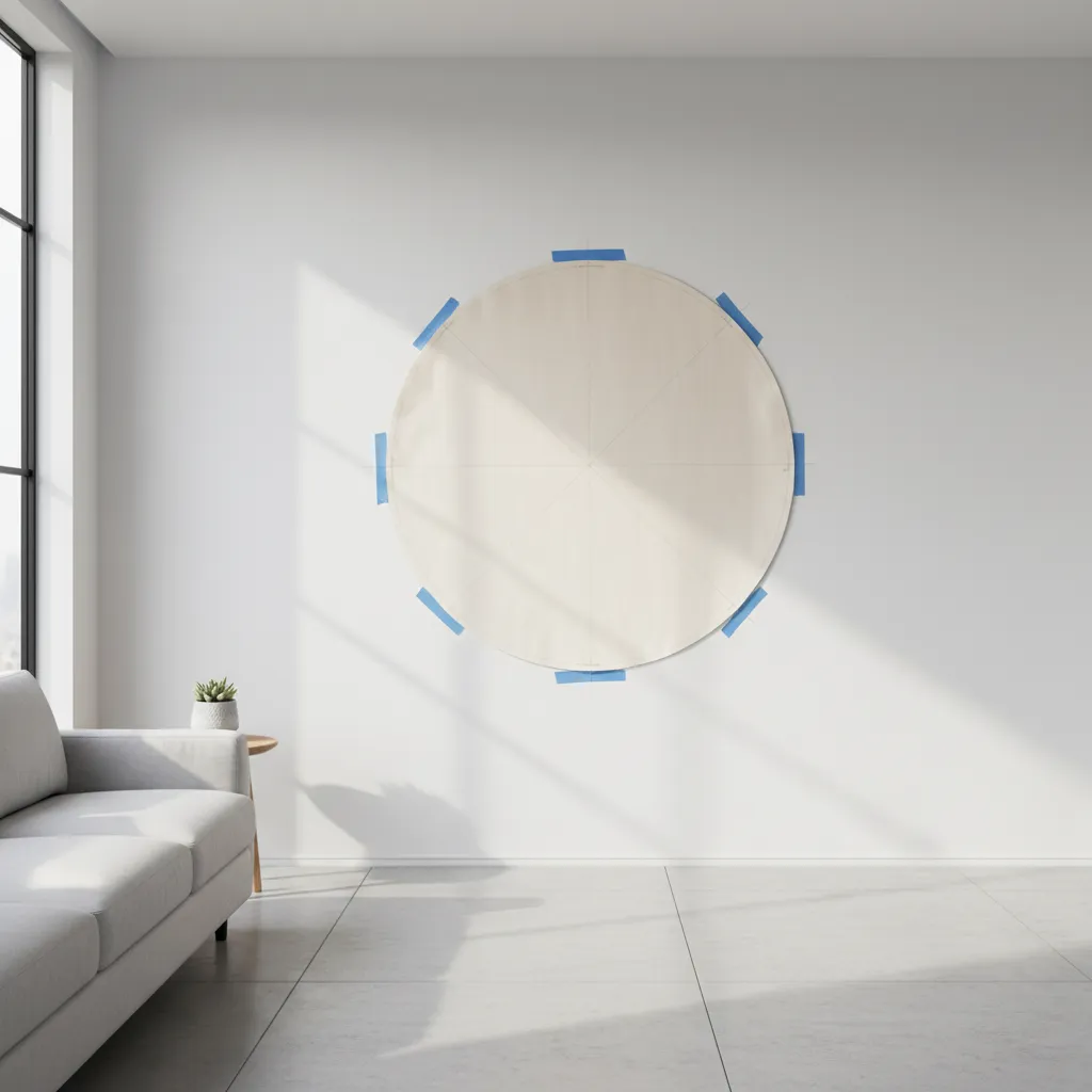 paper template taped to wall preparing placement for circular decor