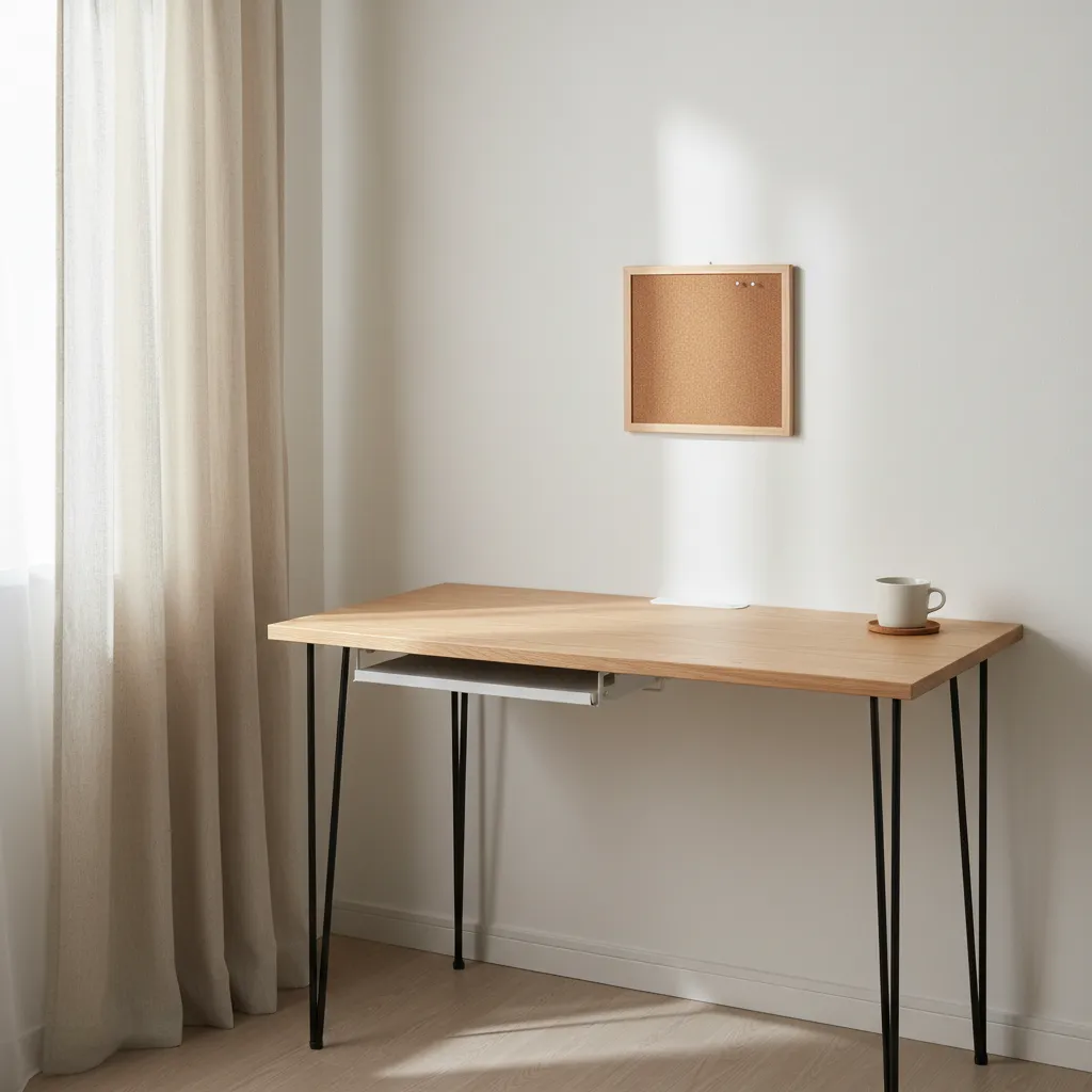 机は“壁付け+抜け感”で：収納術と配線のミニマル化