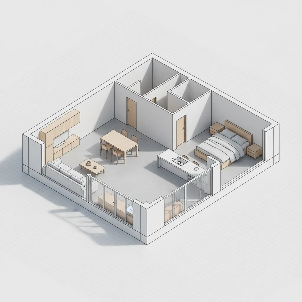 3D wall extrusion generated from a floor plan sketch in CAD modeling environment