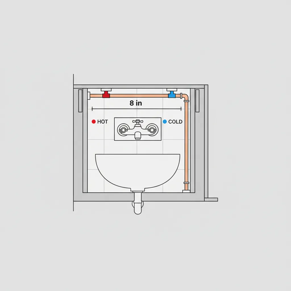 diagram showing wall plumbing spacing for wall mount kitchen faucet