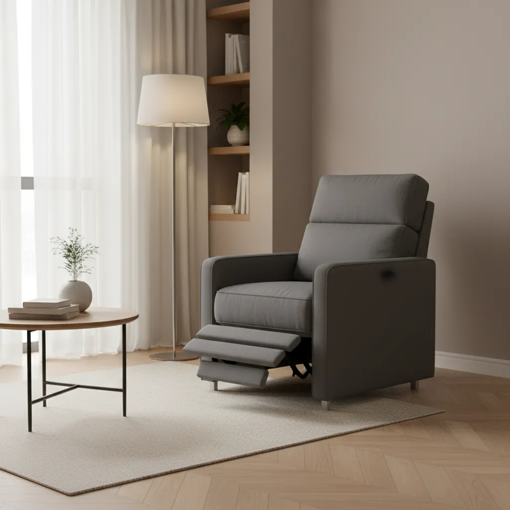 Wall hugger recliner demonstrating minimal clearance from wall