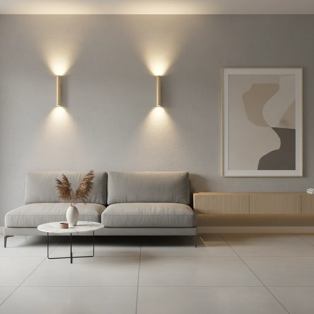 Diagram style visualization showing proper wall light placement in a small room