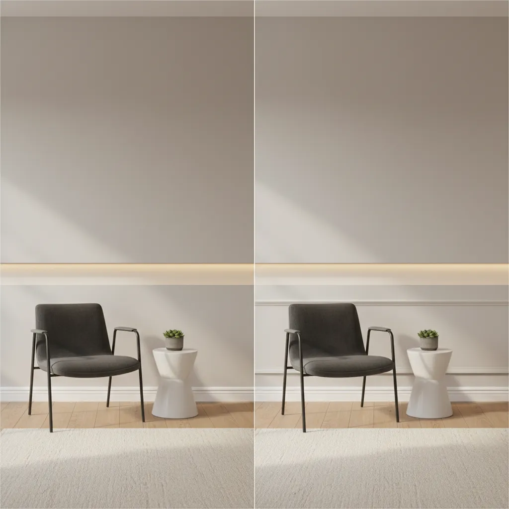Comparación visual de diferentes alturas de zócalos en paredes interiores