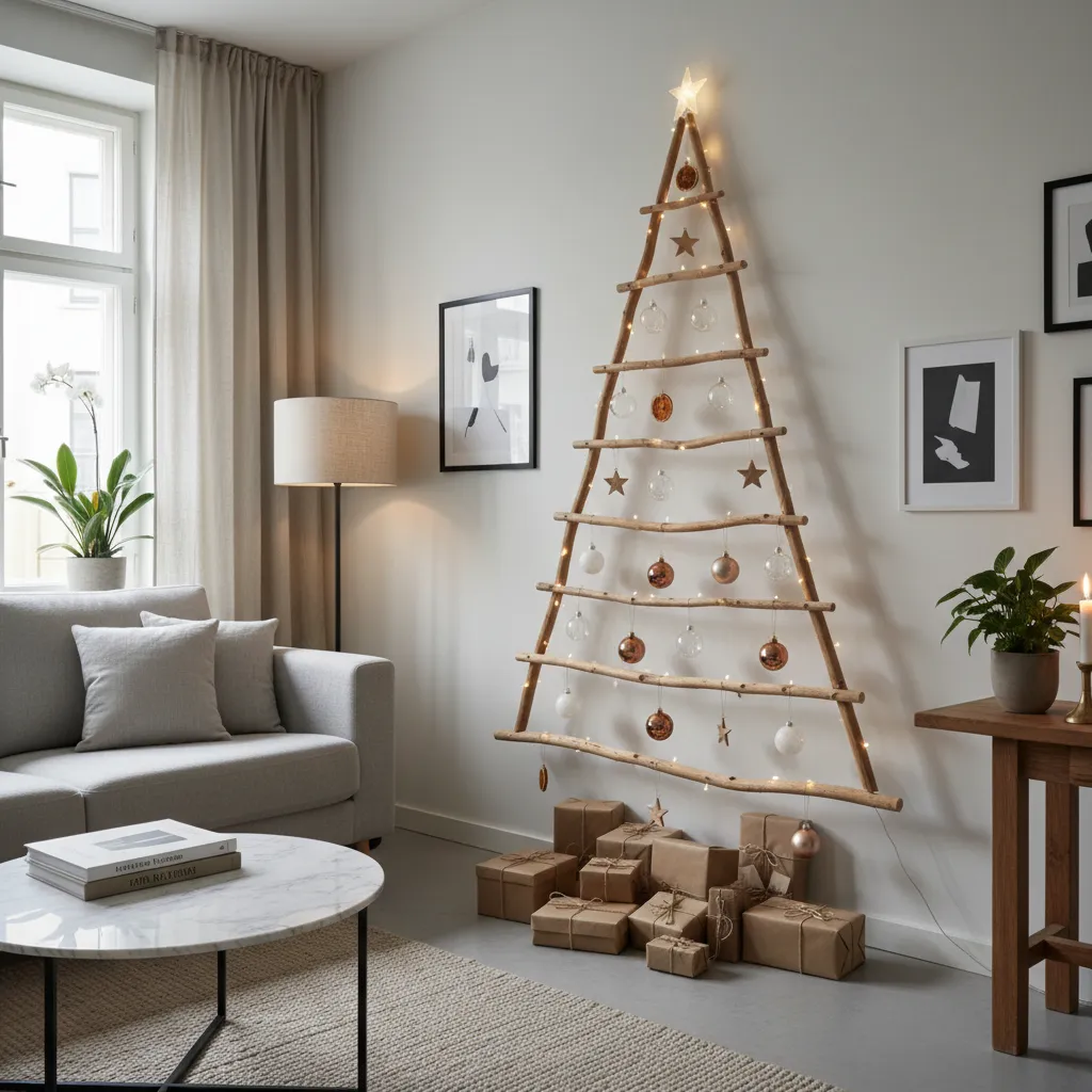 Wall mounted Christmas tree alternative saving space in small apartment