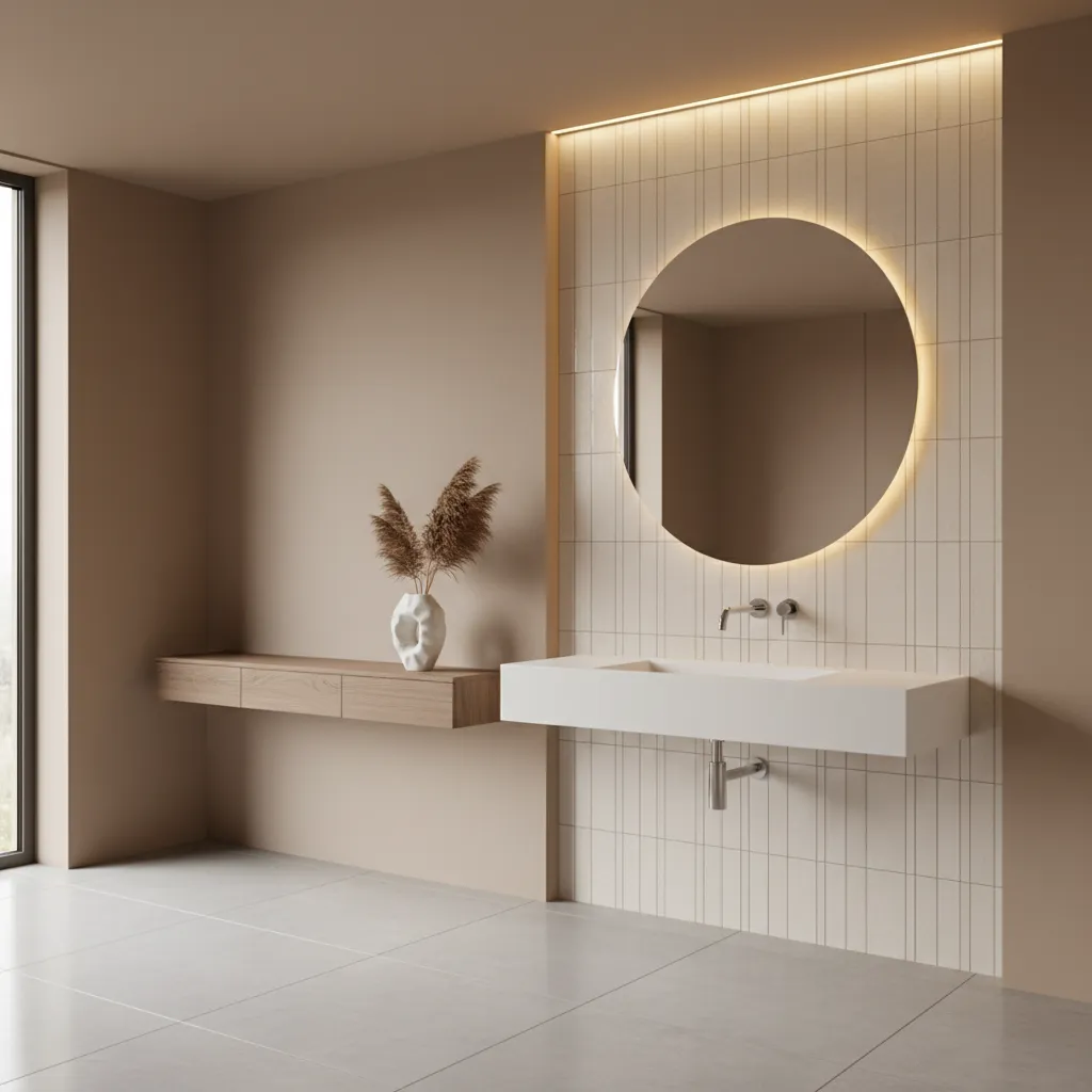 minimal wall mounted wash basin installed beside a dining area