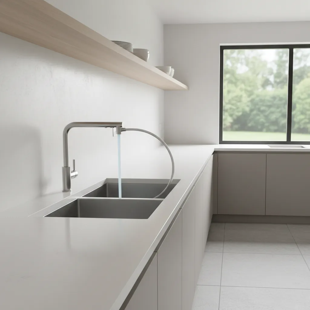 Kitchen sink layout showing reach of wall mounted pull out faucet