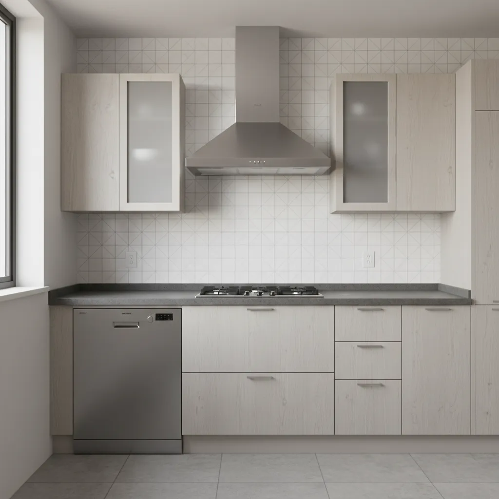 wall mounted chimney installation above kitchen stove