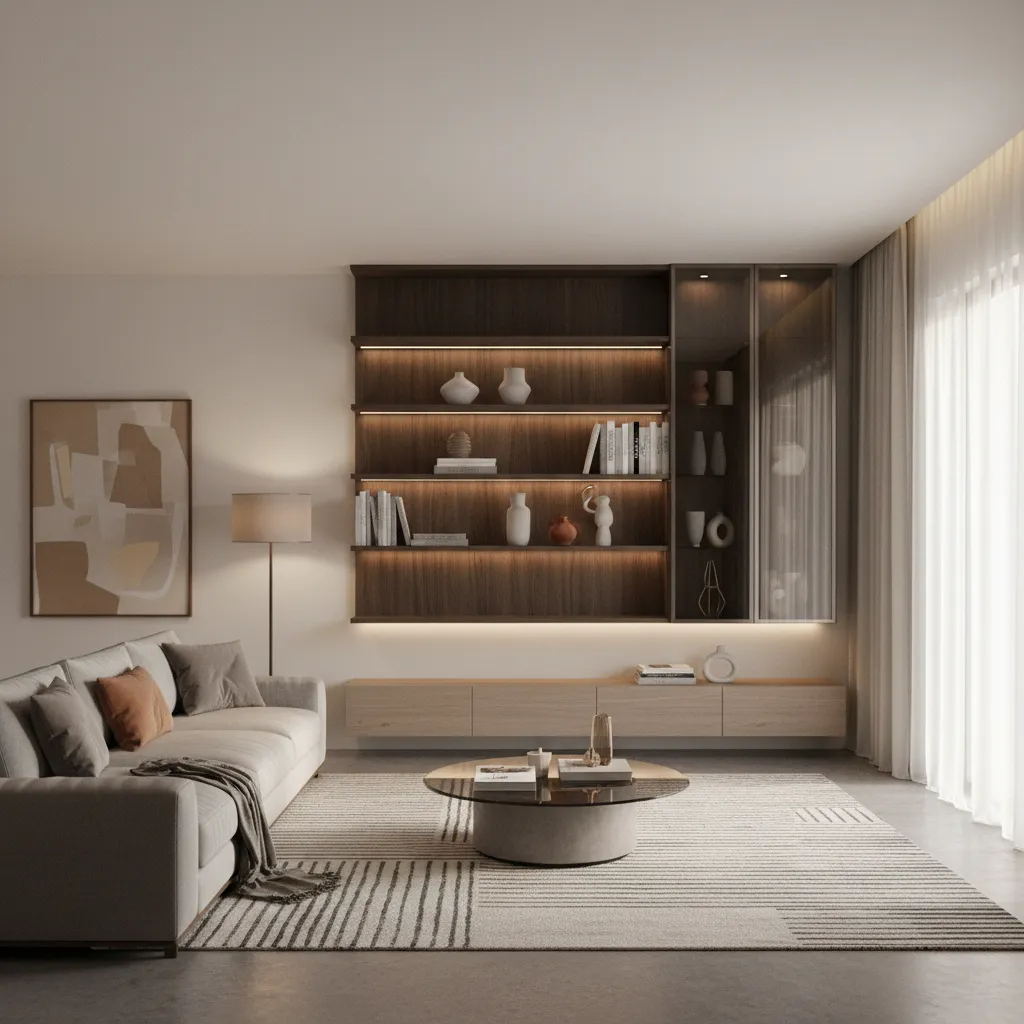 Wall Mounted Showcase Designs for Living Rooms