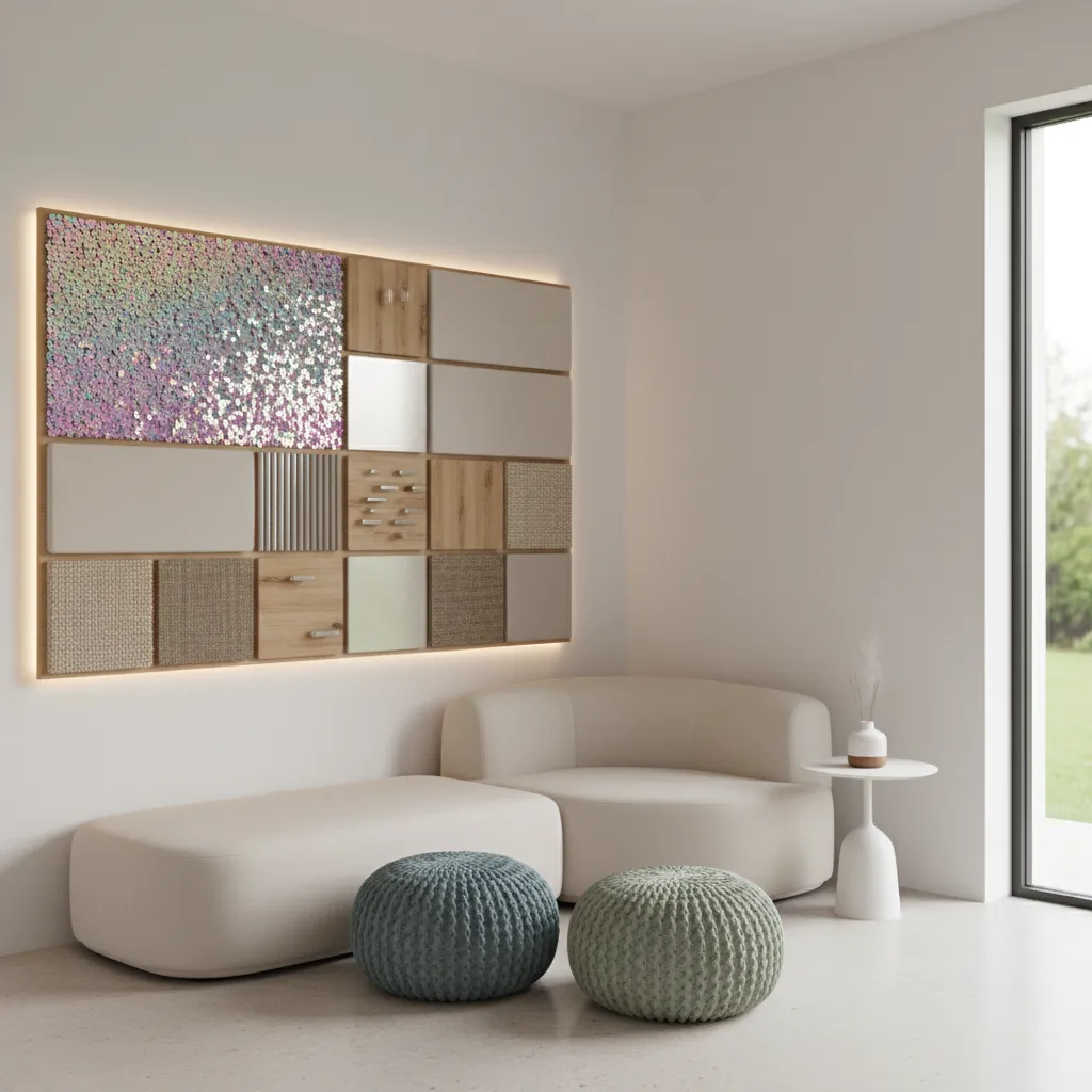 Wall mounted tactile sensory panels in a compact sensory room