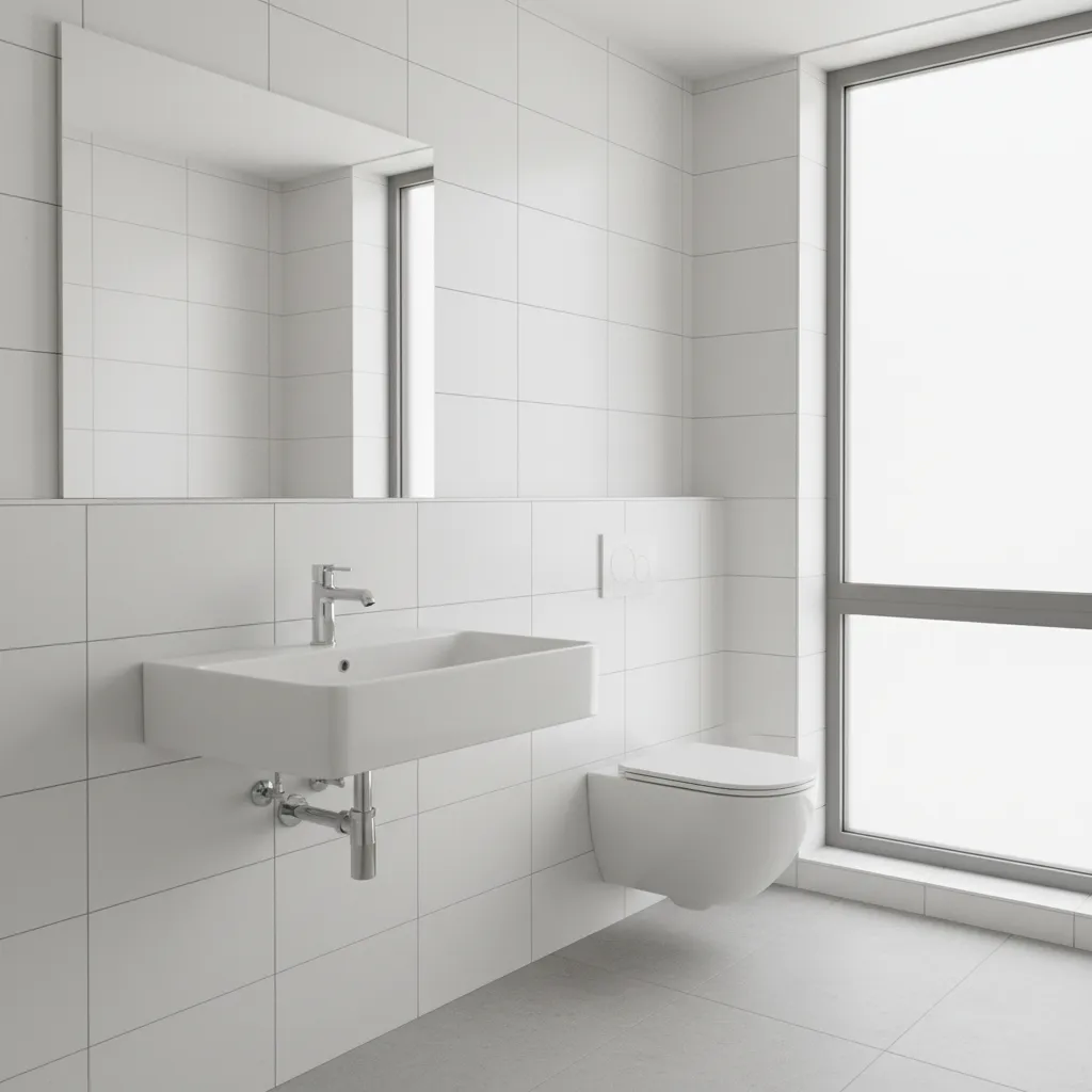 compact bathroom with wall mounted sink saving floor space