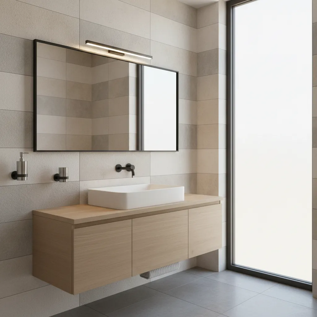 Wall mounted soap holder next to modern bathroom sink