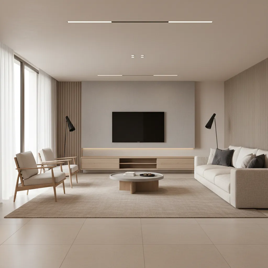 Wall mounted television improving viewing height and living room layout