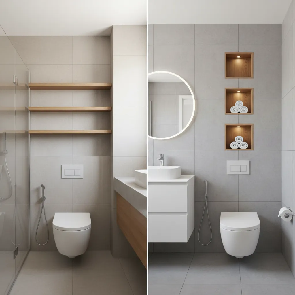 Wall Mounted vs Built In Storage for a 5x9 Bathroom