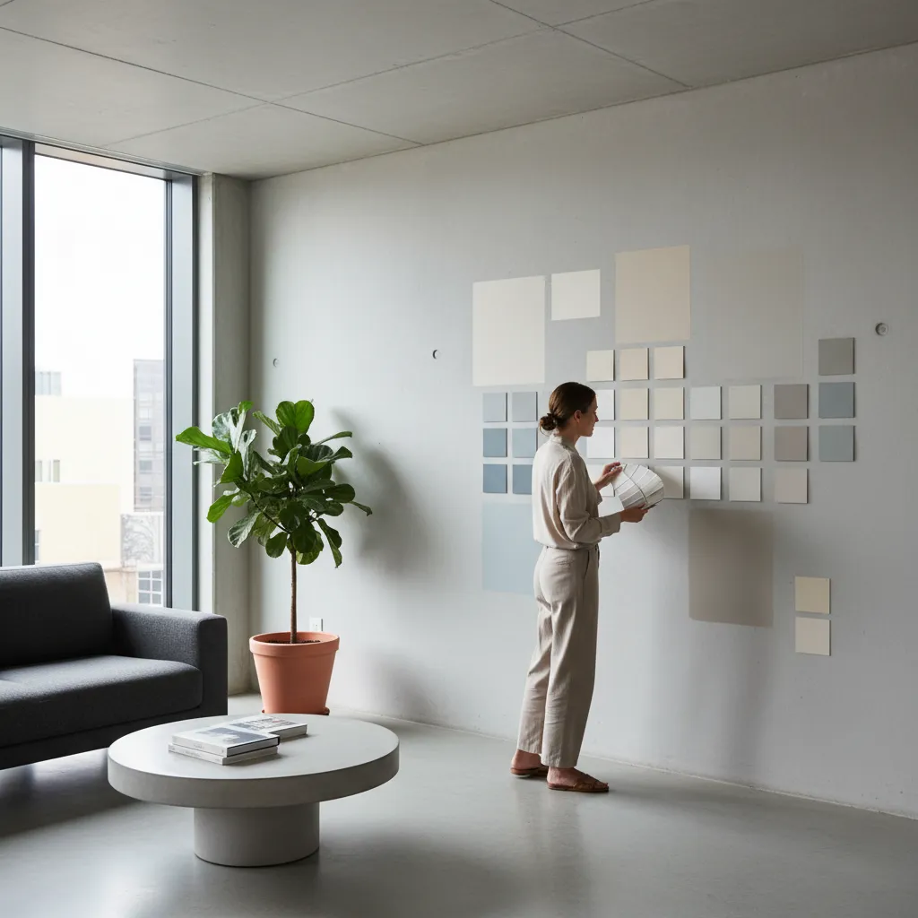 Pruebas de color de pintura en una pared interior con diferentes tonos
