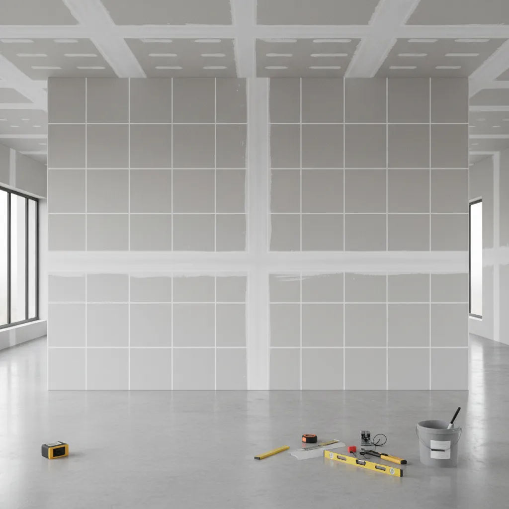 Layout grid showing placement of 4x8 wall panels on a wall