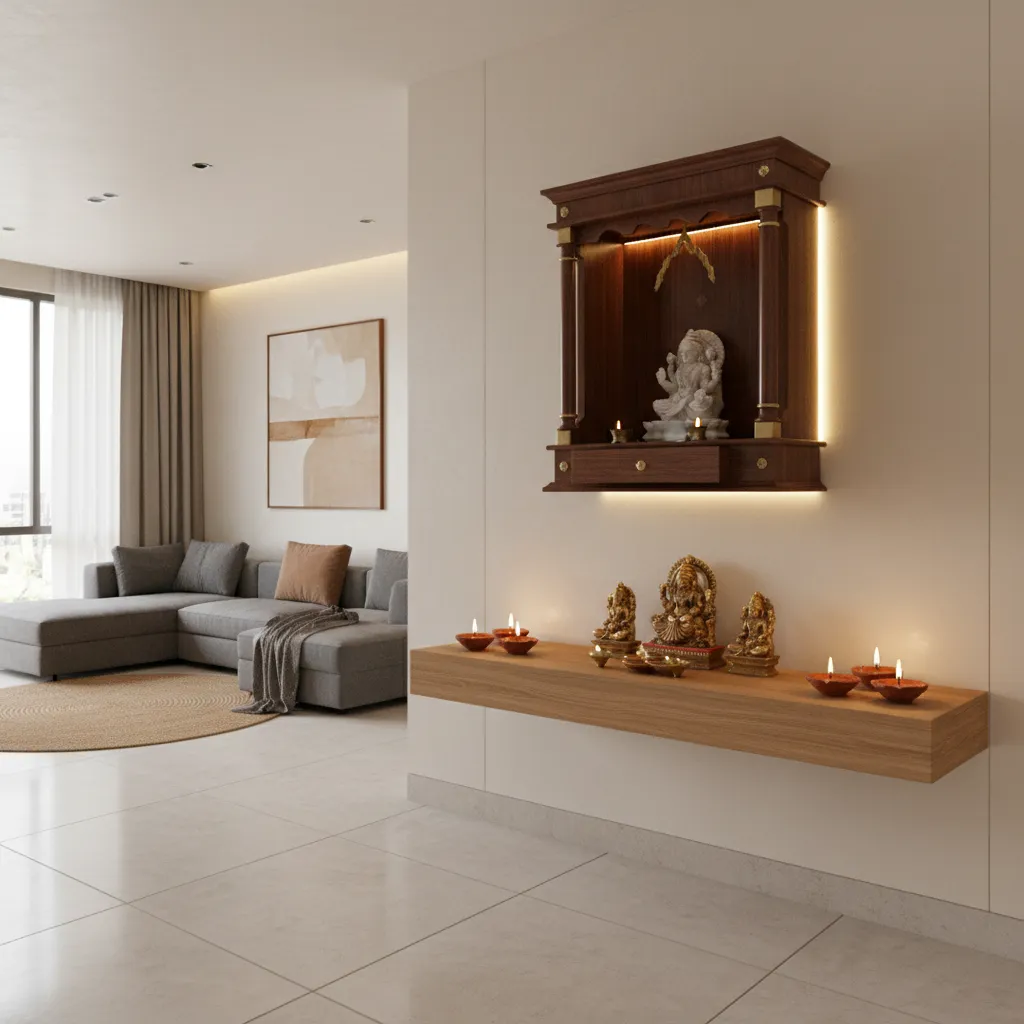 Pooja Shelf Design Ideas on Wall for Small Homes