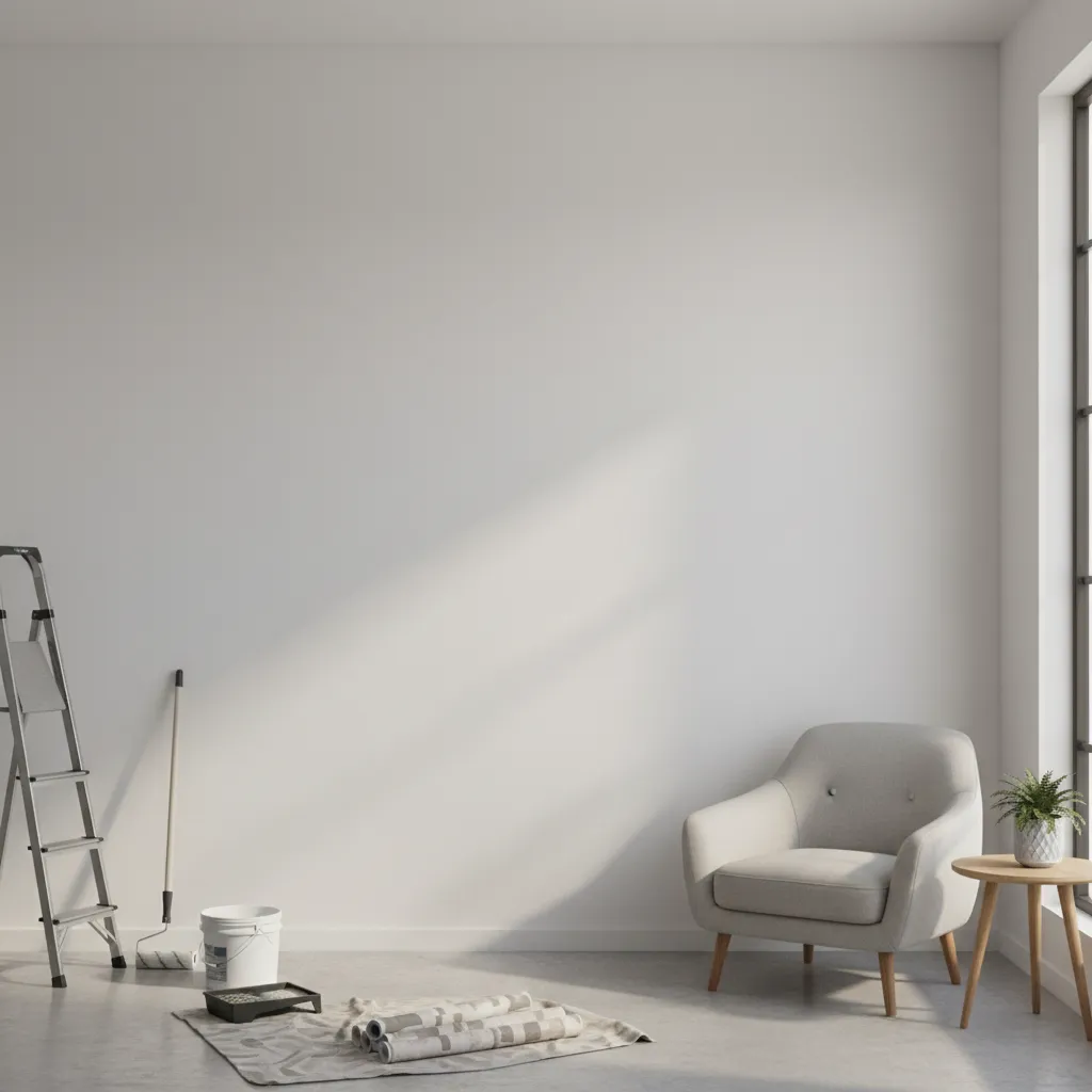 Smooth prepared wall surface ready for damask wallpaper installation