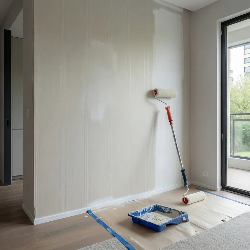 smooth primed wall surface ready for wallpaper installation