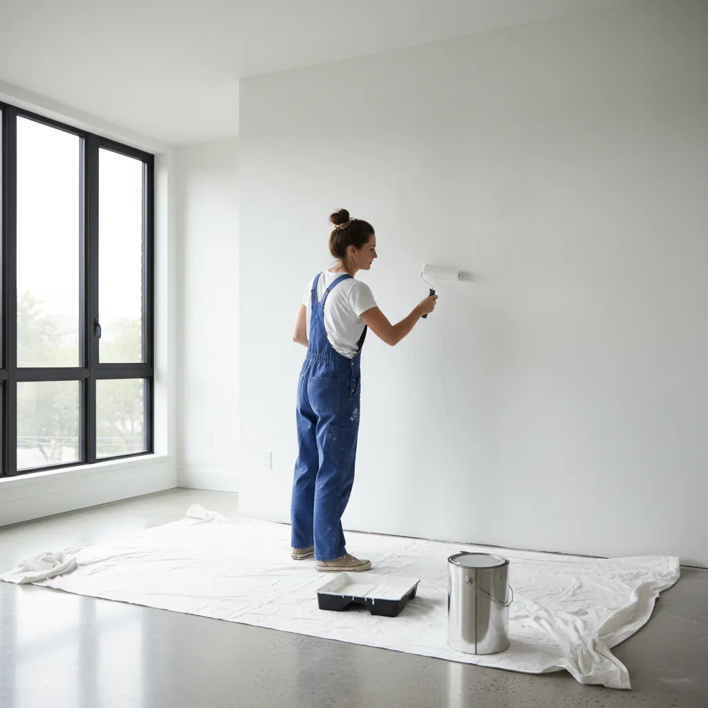 preparing interior wall with primer before mural painting