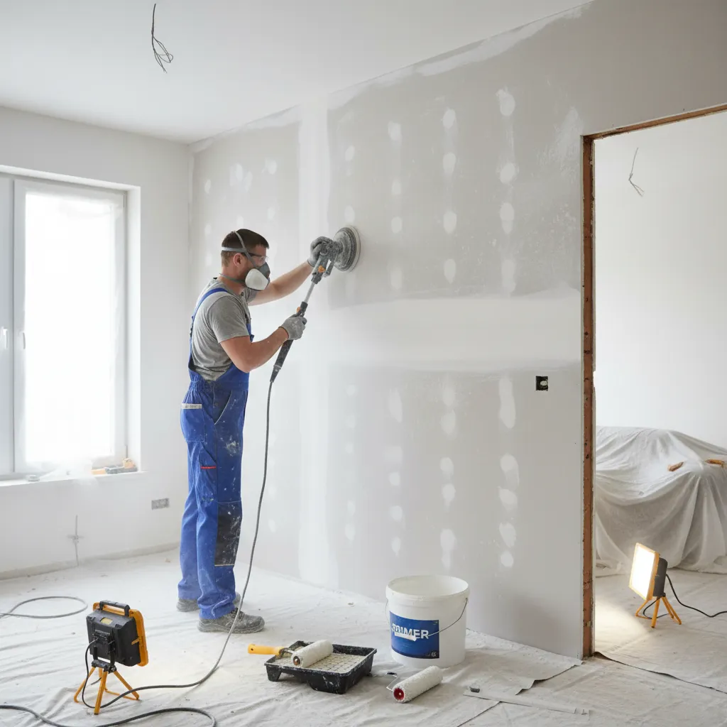 wall preparation process sanding and priming before interior painting