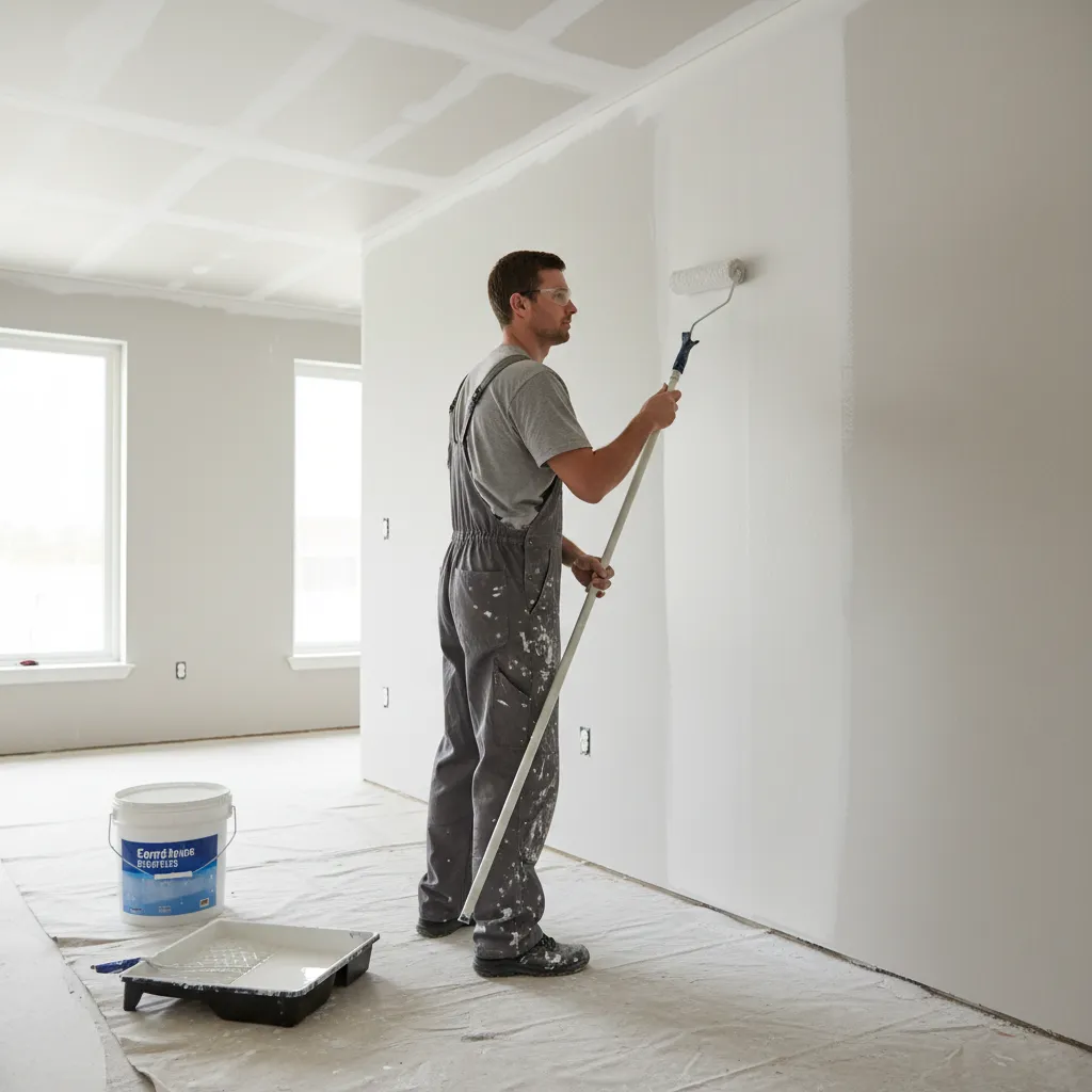 primer being applied to drywall before wallpaper installation