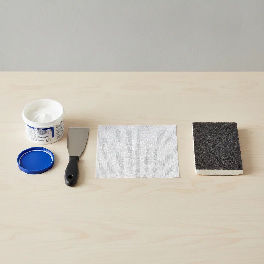 wall repair kit tools including mesh patch compound and sanding pad