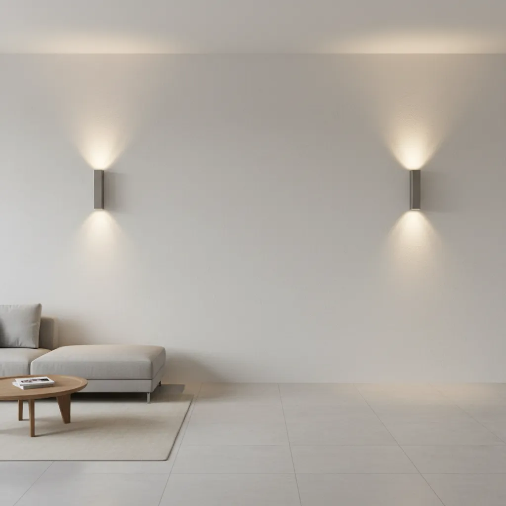 wall sconces installed on a large empty wall showing scale imbalance