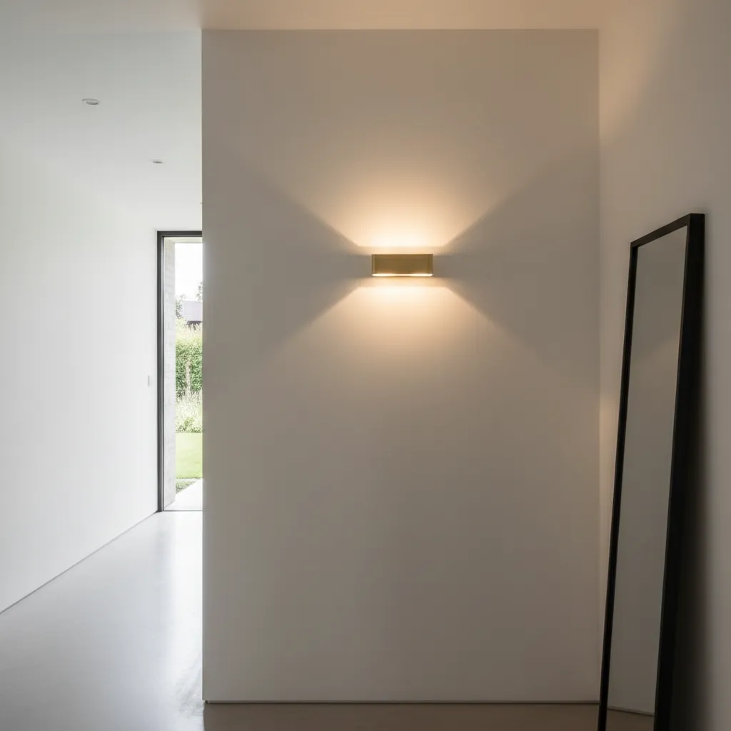 Interior wall showing correctly mounted modern wall sconce at eye level