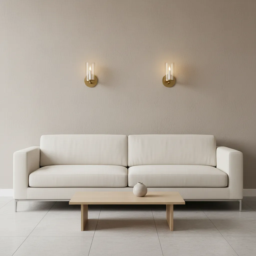 Interior example showing proper wall sconce height placement above furniture