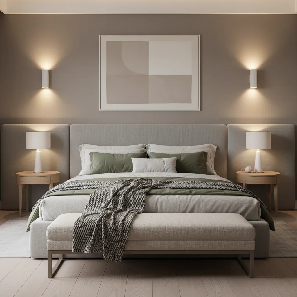 Example of correct wall sconce placement beside a bed