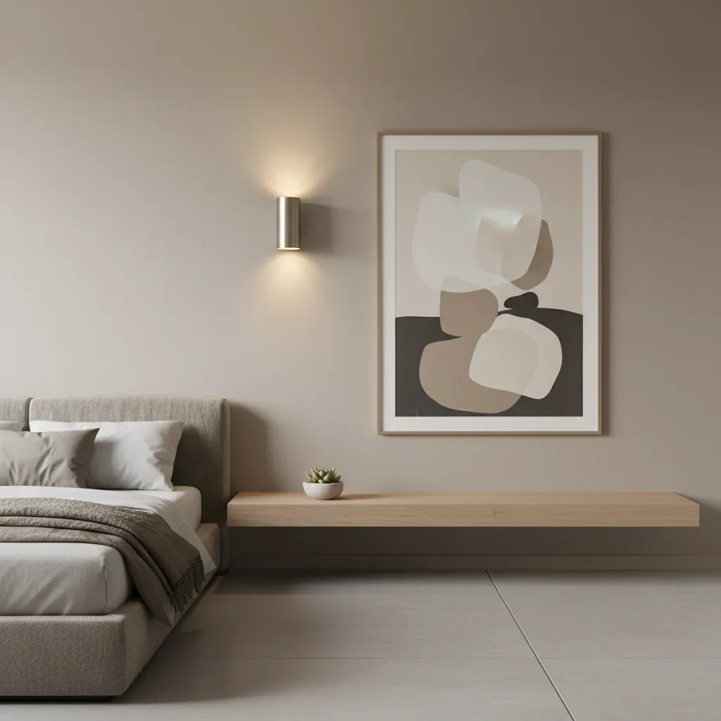 wall sconce with framed artwork placed safely beside it