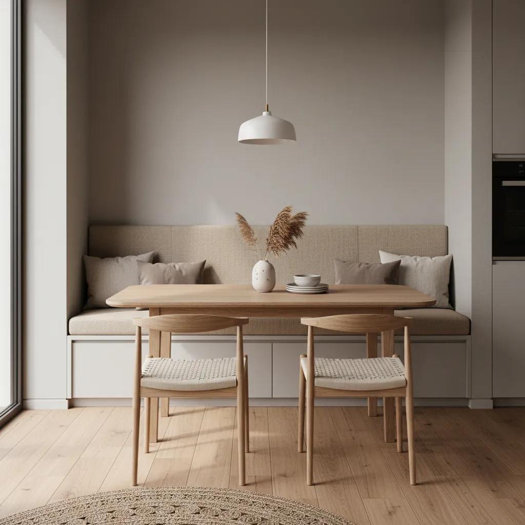 small kitchen table with wall side banquette seating
