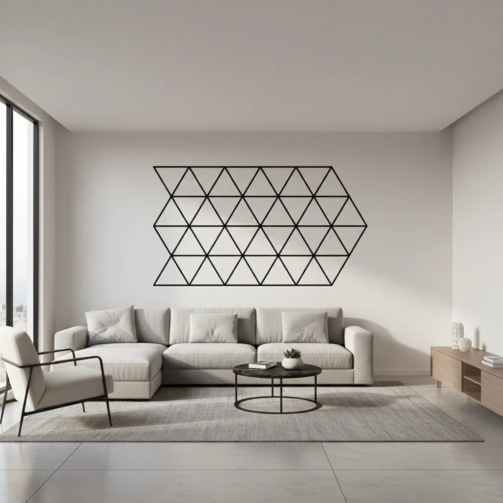 Properly sized wall sticker above sofa in living room