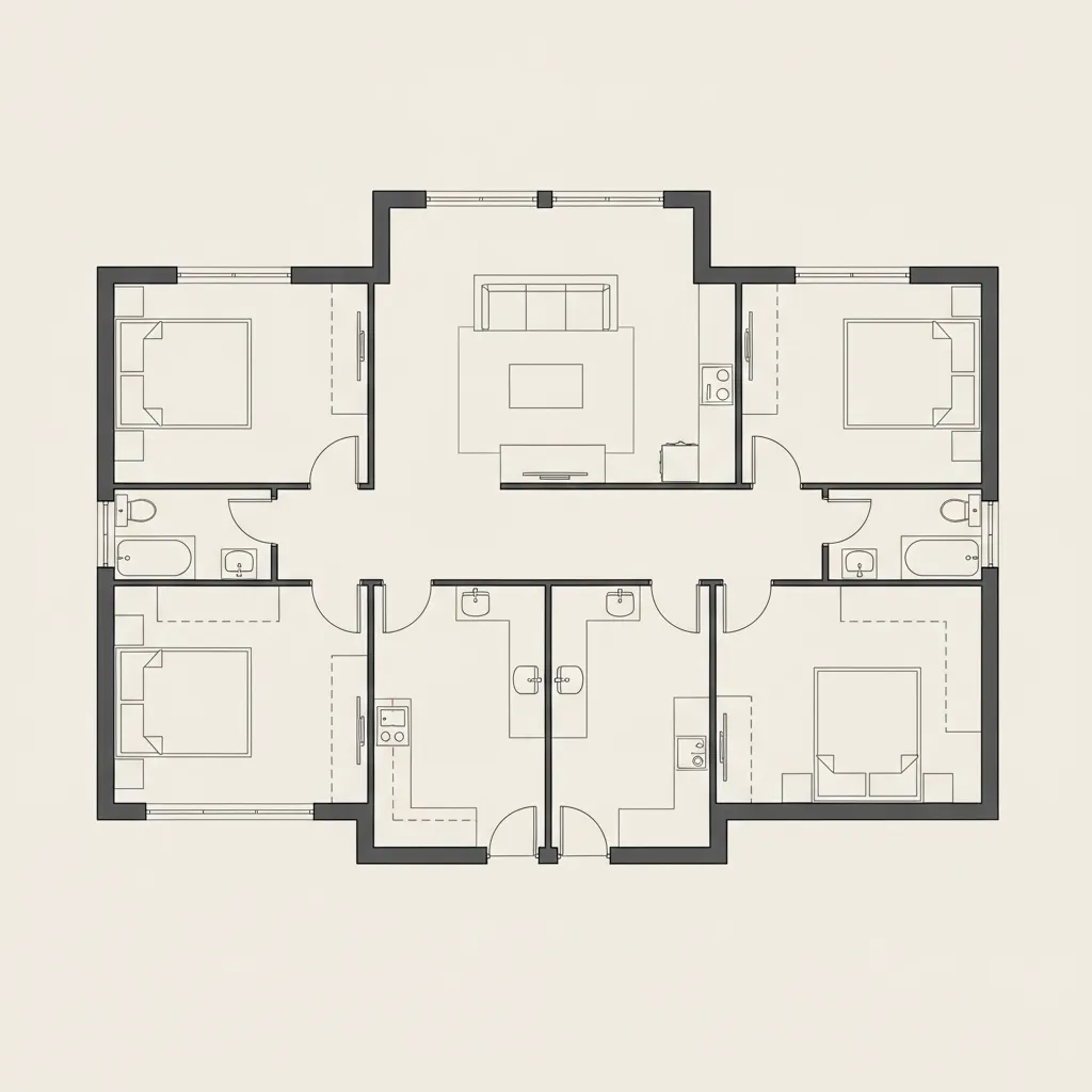 Architectural floor plan showing connected walls and room structure layout