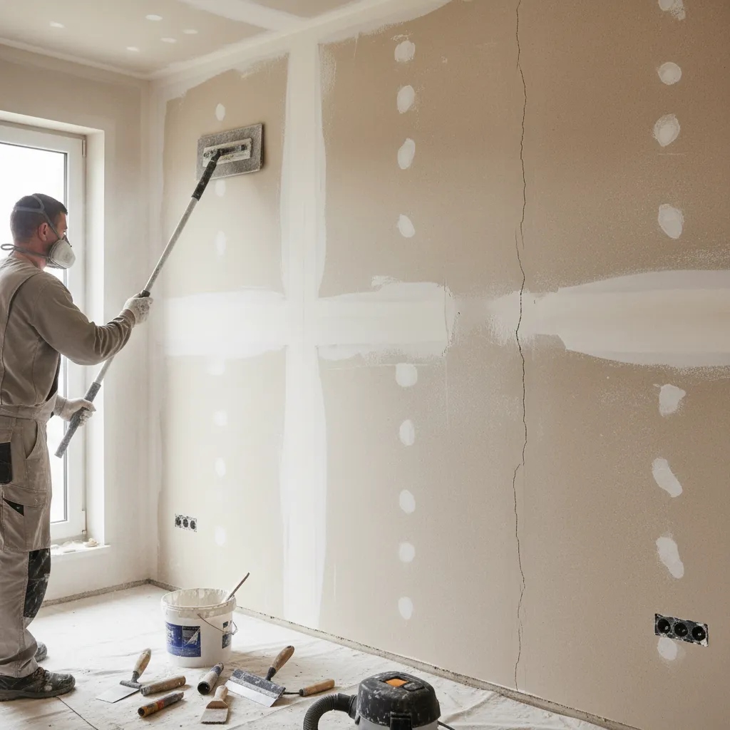 Preparing interior wall by sanding and patching before painting