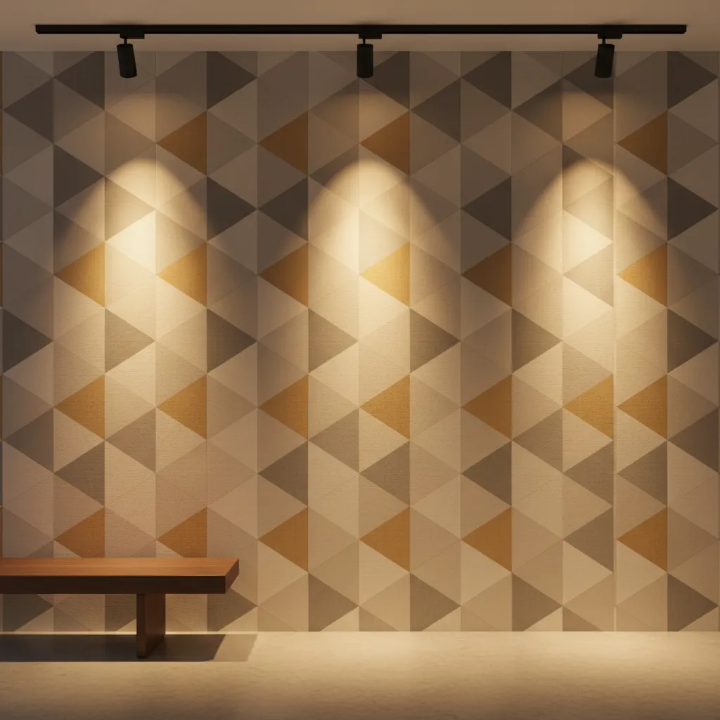 Directional wall washer lighting highlighting textured 3D wallpaper