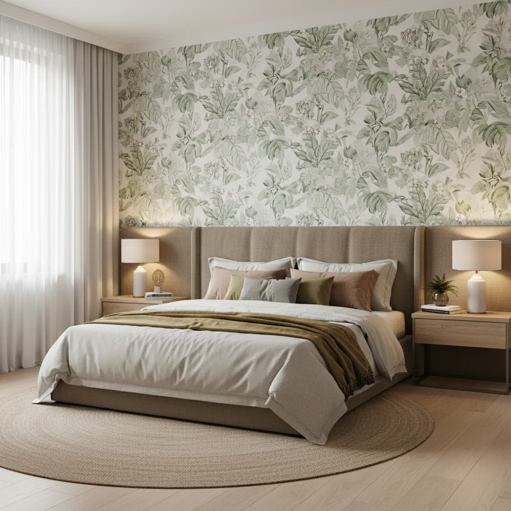 bedroom wallpaper colors coordinated with furniture and bedding