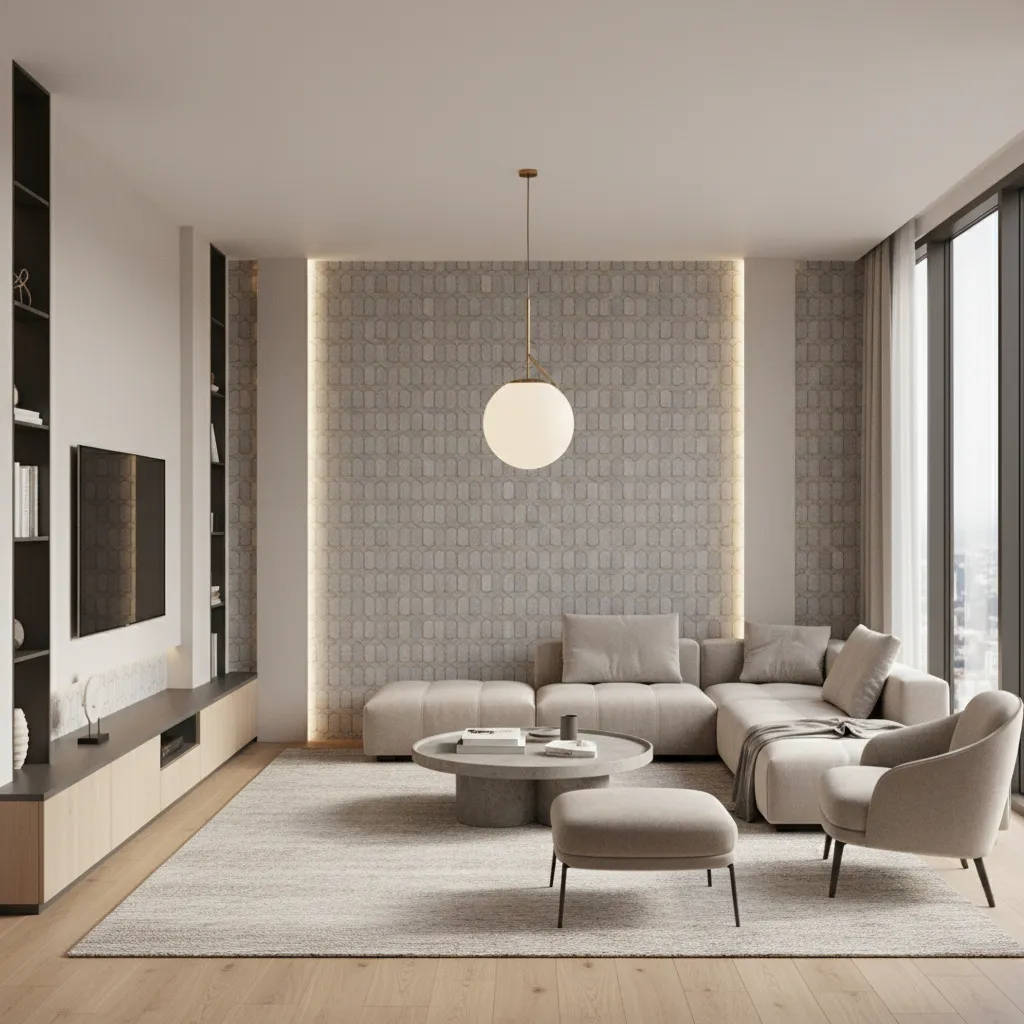 3D interior render preview showing wallpaper design planning