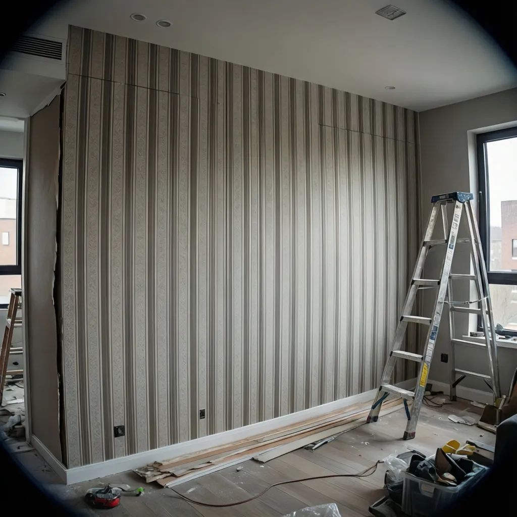 wall layout showing vertical wallpaper strips across a room wall