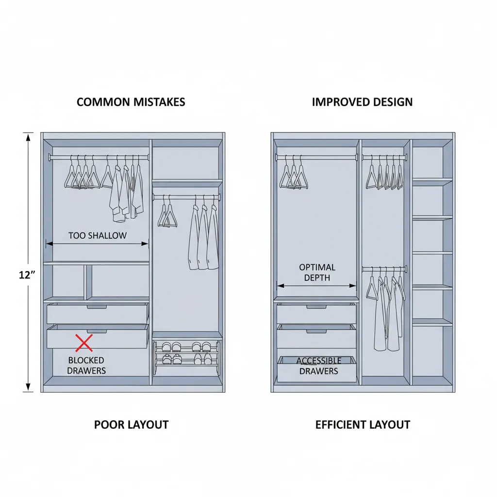 Comparación visual de errores comunes en diseño de armarios