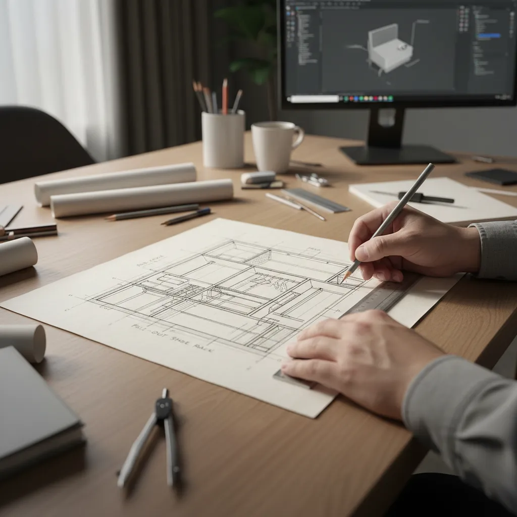 Proceso de boceto de un armario empotrado en diseño de interiores